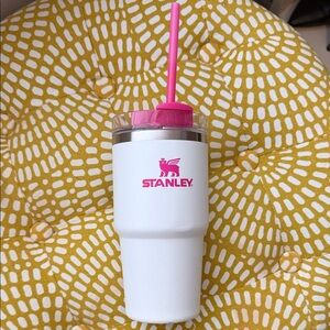 Stanley White Tumbler with Pink Lid and Straw
